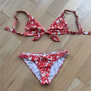 Tory Burch Orange/Red and White Floral Bikini